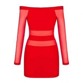 Robe Sexy Rouge Simili Cuir Manches Longues